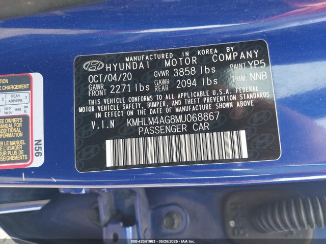 KMHLM4AG8MU068867 Hyundai ELANTRA SEL
