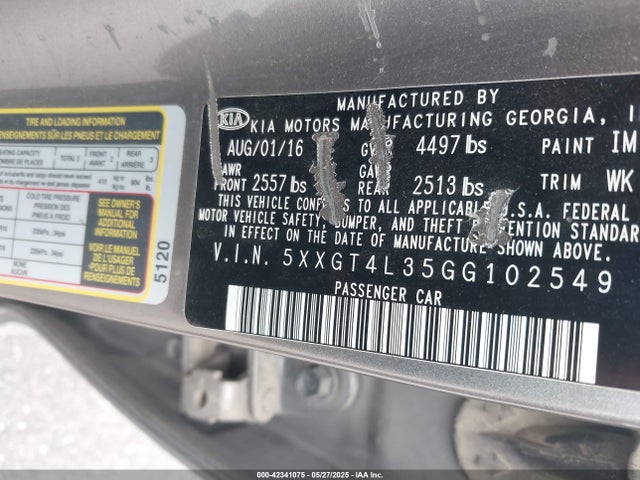 5XXGT4L35GG102549 KIA t-gdi theta ii