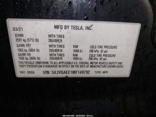 2021 TESLA MODEL Y 5YJYGAEE1MF149792 Photo 8