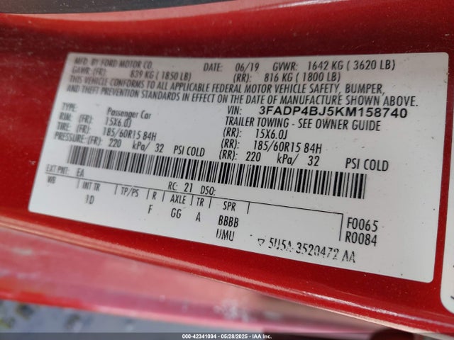 3FADP4BJ5KM158740 Ford 2019