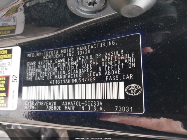 4T1G11AK1MU517769 Toyota a25a-fks