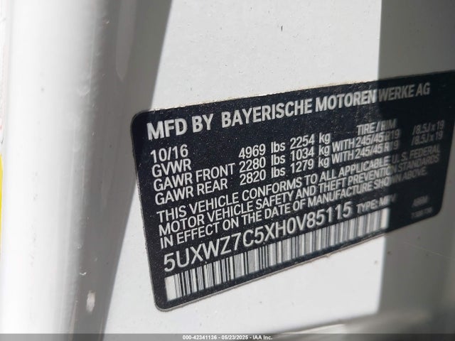 5UXWZ7C5XH0V85115 BMW 2017