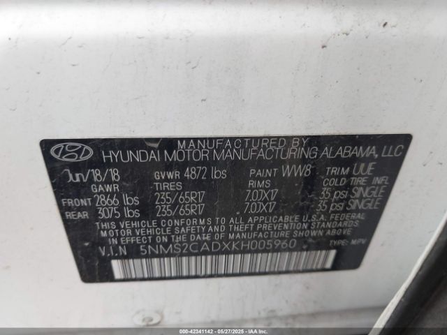2019 HYUNDAI SANTA FE 5NMS2CADXKH005960 Photo 8