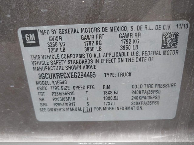 3GCUKRECXEG294495 Chevrolet l83 - vvt, afm (active fuel management), aluminum