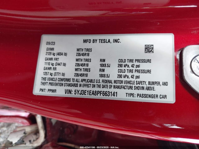 Aukcja sprzedaży 2023 Tesla Model 3 Rear-wheel Drive, vin: 5YJ3E1EA8PF663141, numer aukcji: 42341186