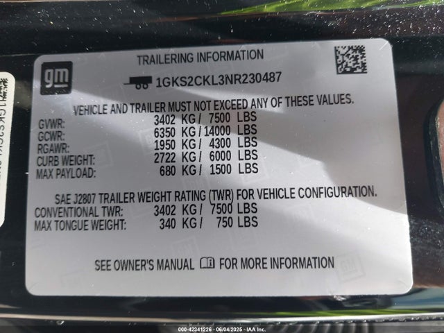 1GKS2CKL3NR230487 GMC l87 - di dfm, alum, gen 5