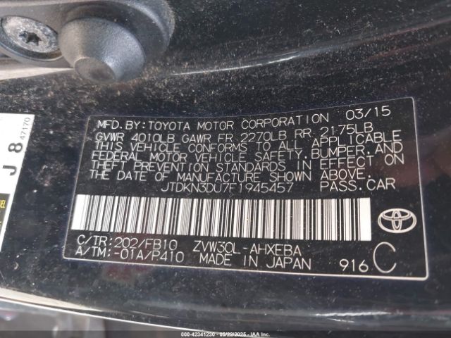 JTDKN3DU7F1945457 Toyota Prius Five/four/persona Series Special Edition/three/two