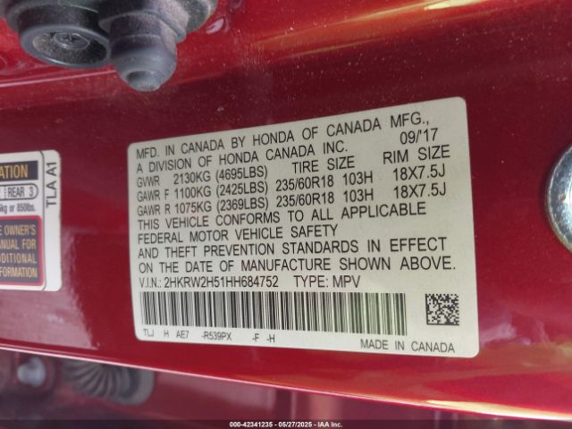 2HKRW2H51HH684752 Honda CR-V EX