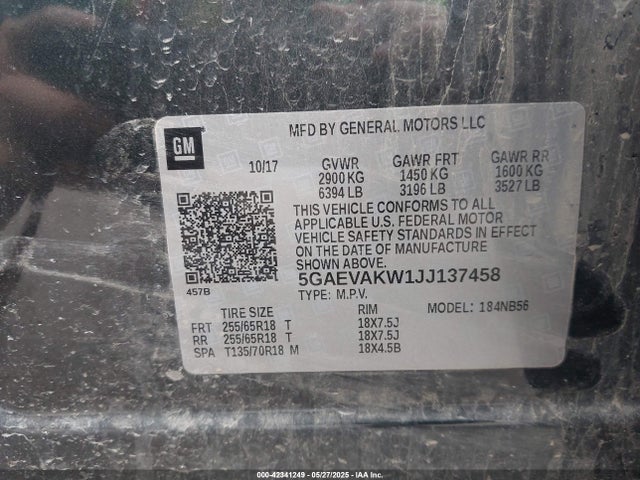 5GAEVAKW1JJ137458 Buick lfy - spark ignited direct injection, atss, gen1