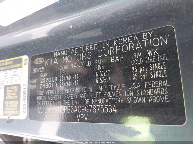 KNDPB3AC9G7875534 KIA dohc gdi theta ii