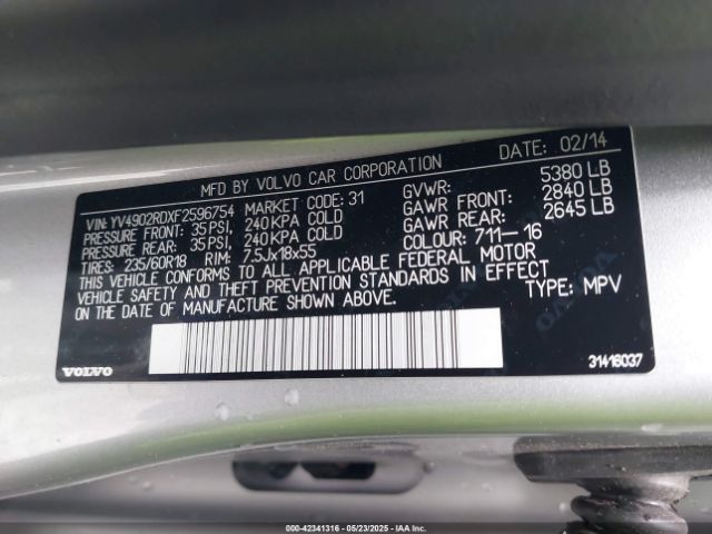YV4902RDXF2596754 Volvo Xc60 T6 Platinum