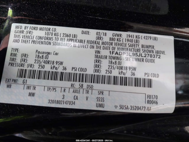 1FADP3L95JL270372 Ford 2.0l gtdi