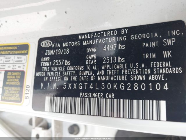 2019 KIA OPTIMA 5XXGT4L30KG280104 Photo 8