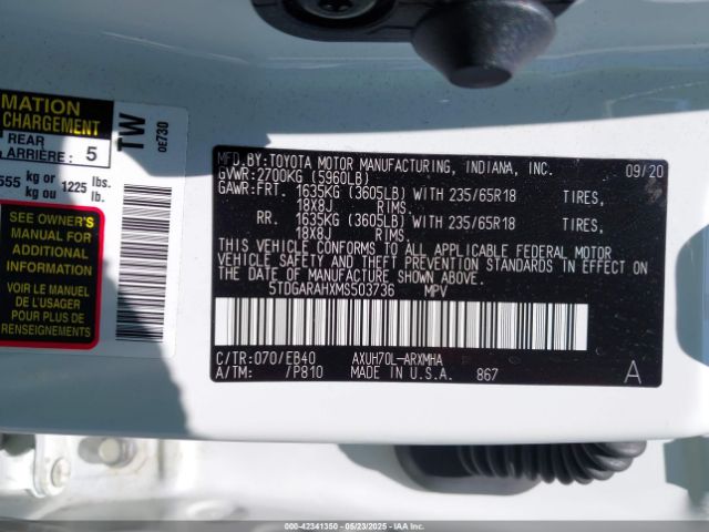 5TDGARAHXMS503736 Toyota Highlander Hybrid Xle