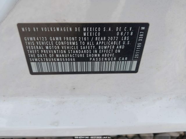 3VWC57BU9KM059066 Volkswagen Jetta 1.4t R-line/1.4t S/1.4t Se
