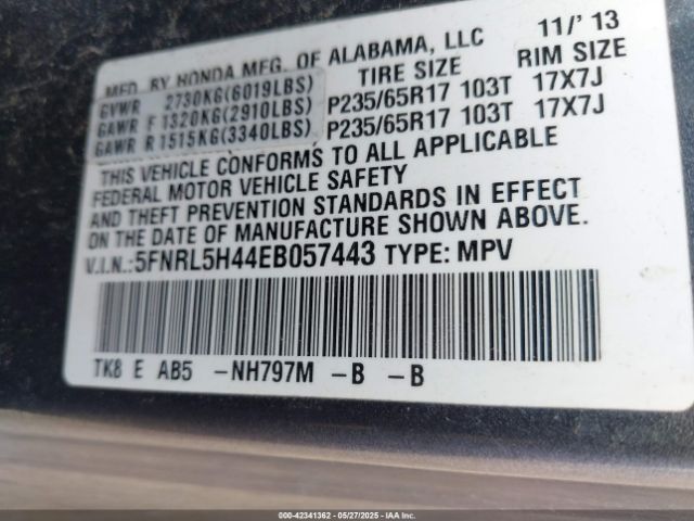 5FNRL5H44EB057443 Honda ODYSSEY EX