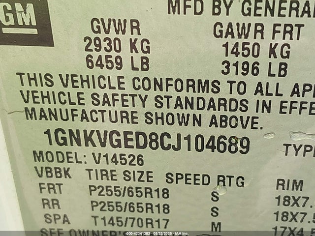 2012 CHEVROLET TRAVERSE 1GNKVGED8CJ104689 Photo 8