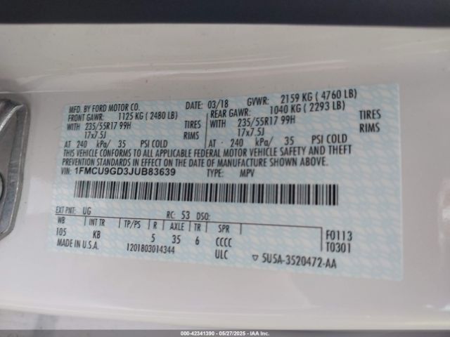 2018 FORD ESCAPE 1FMCU9GD3JUB83639 Photo 8