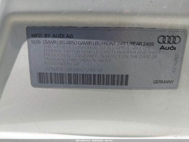 2006 AUDI A4 WAUDF78E06A124410 Photo 8