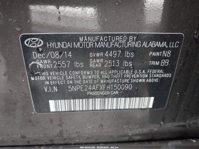 5NPE24AFXFH150090 Hyundai SONATA SE