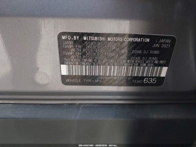 JA4J4VA8XNZ022191 Mitsubishi Outlander