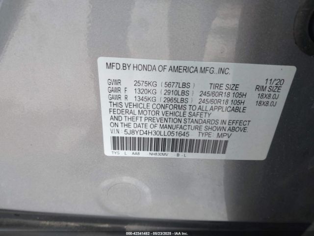2020 ACURA MDX 5J8YD4H30LL051645 Photo 8
