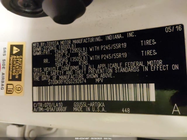 5TDDKRFH2GS292674 Toyota 2gr-fe