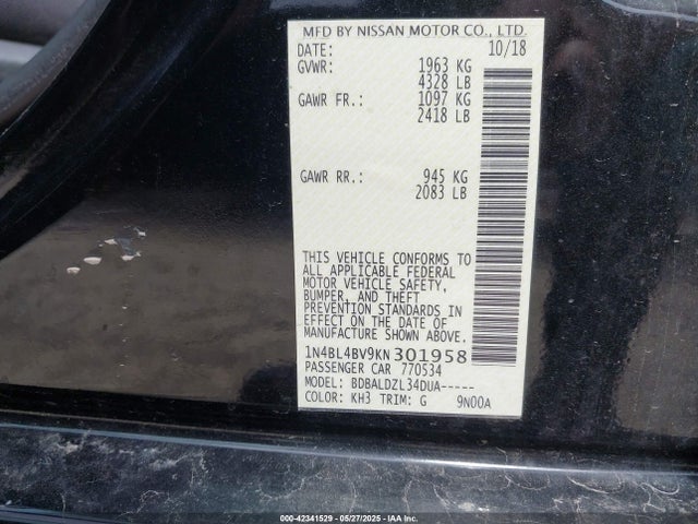 1N4BL4BV9KN301958 Nissan Altima 2.5 S