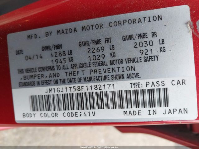 JM1GJ1T58F1182171 Mazda Mazda6 I Touring