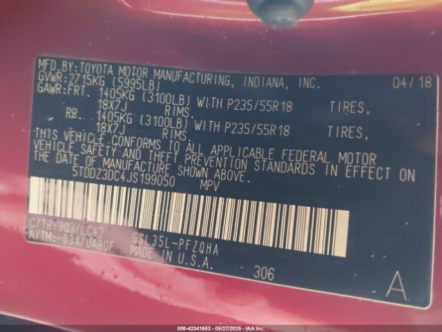 2018 TOYOTA SIENNA 5TDDZ3DC4JS199050 Photo 8
