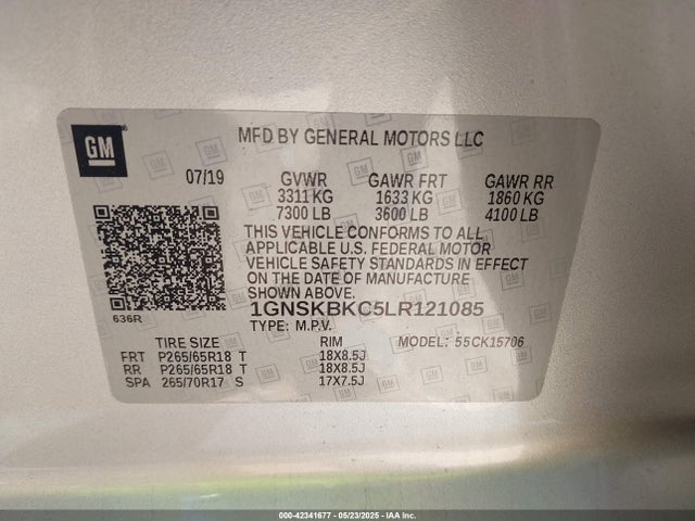 1GNSKBKC5LR121085 Chevrolet l83 - spark ignited direct injection, variable valve timing, afm, e85 max, alum