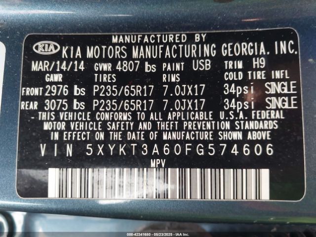 5XYKT3A60FG574606 KIA SORENTO LX