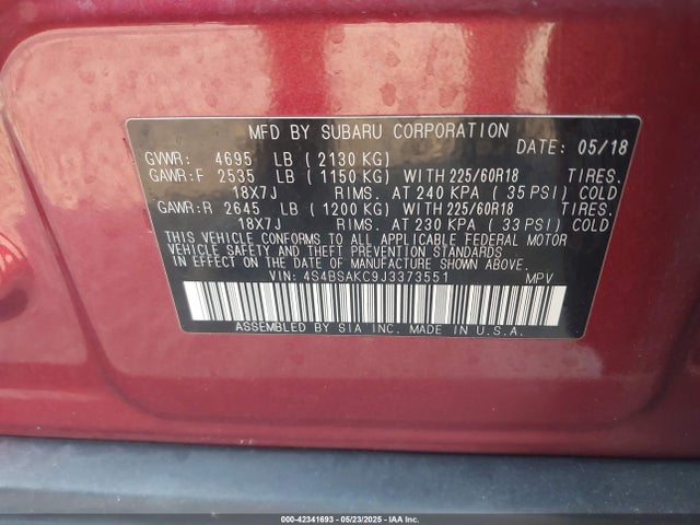 4S4BSAKC9J3373551 Subaru Outback 2.5i Limited