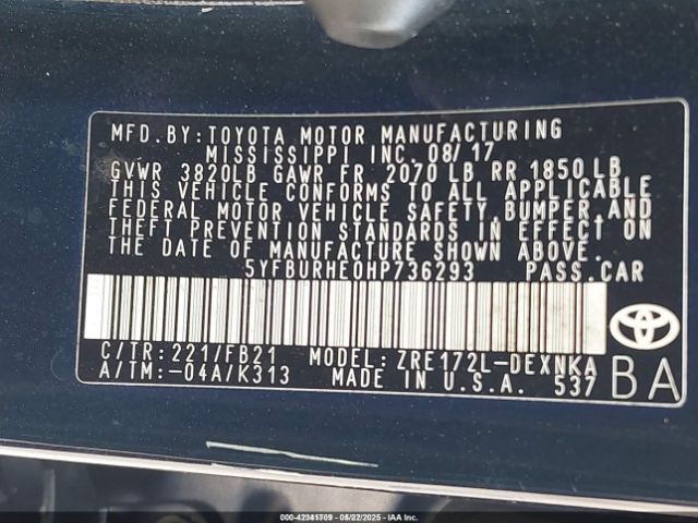 5YFBURHE0HP736293 Toyota COROLLA LE