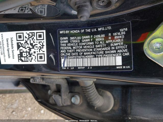 SHHFK7H47HU406891 Honda Civic Sport