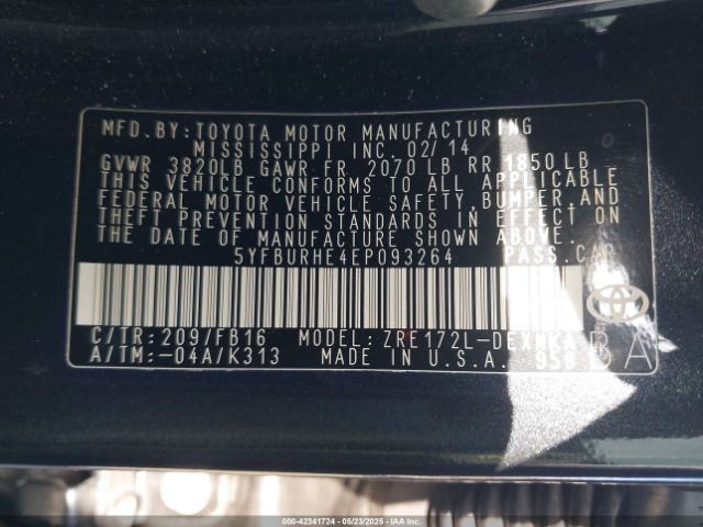 5YFBURHE4EP093264 Toyota Corolla L/le/le Plus/le Premium/s/s Plus/s Premium