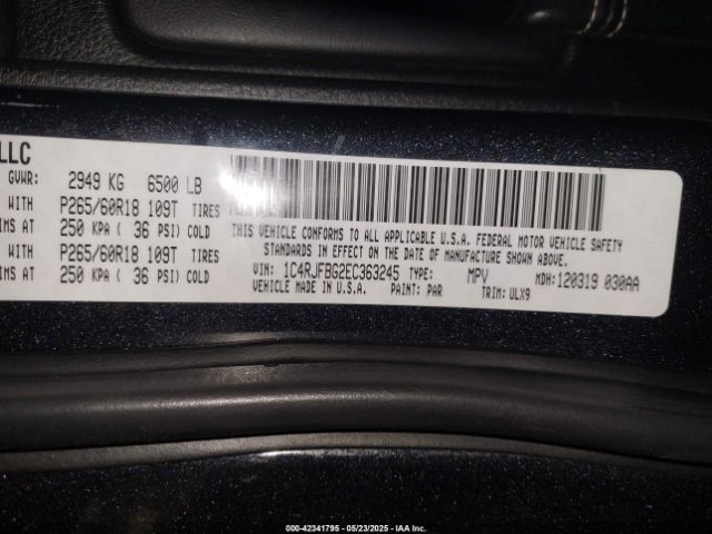 1C4RJFBG2EC363245 Jeep Grand Cherokee Limited