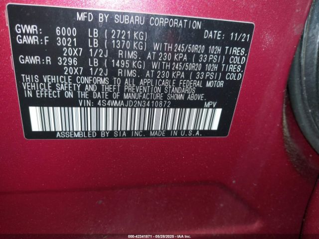 4S4WMAJD2N3410872 Subaru Ascent Onyx Edition