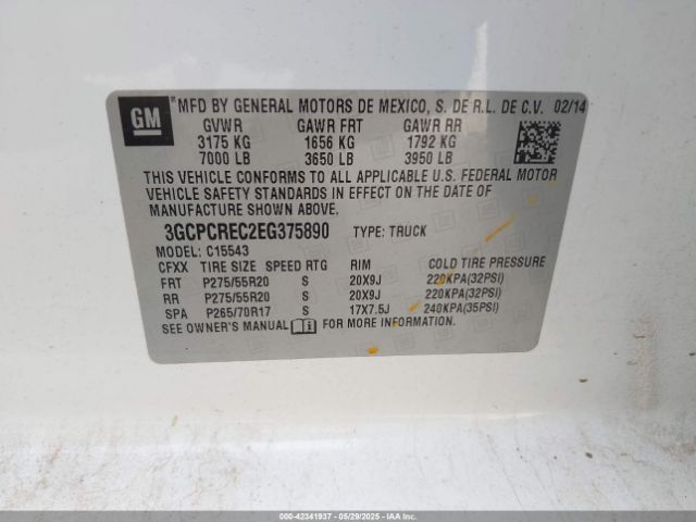 3GCPCREC2EG375890 Chevrolet l83 - vvt, afm (active fuel management), aluminum