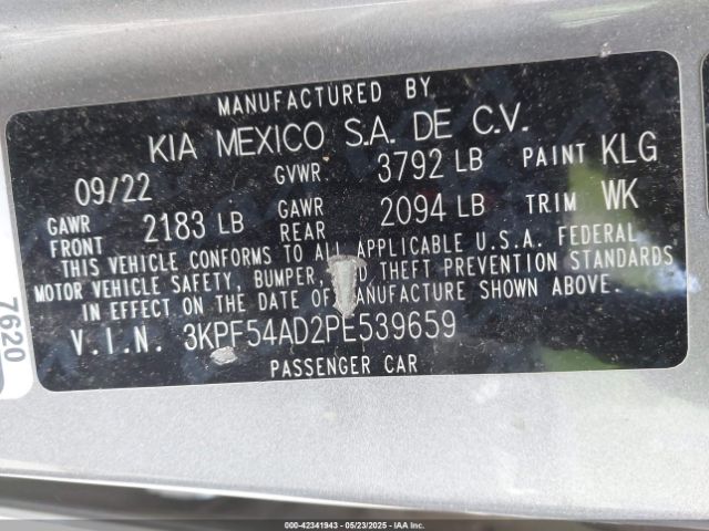 3KPF54AD2PE539659 KIA Forte Gt-line