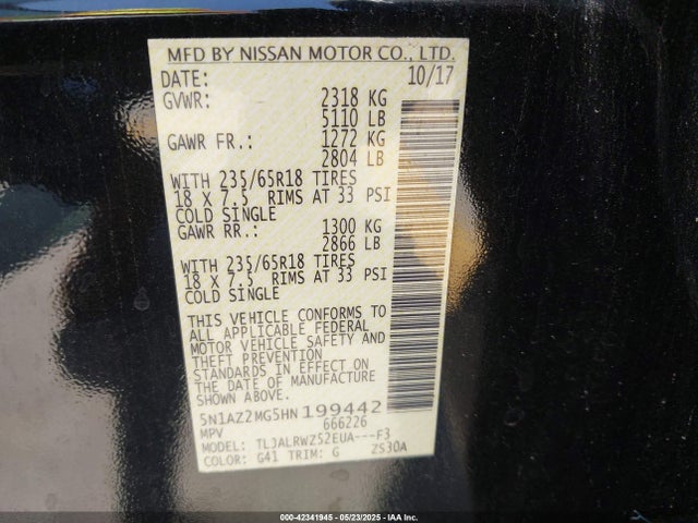 Nissan Murano 2017 5N1AZ2MG5HN199442 Image 9