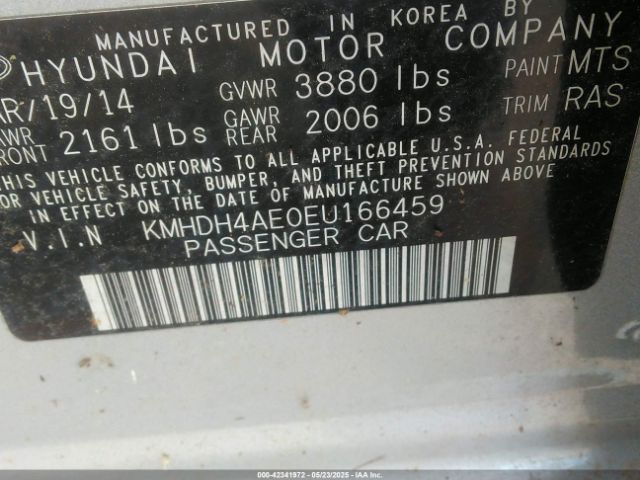 KMHDH4AE0EU166459 Hyundai Elantra Se (ulsan Plant)