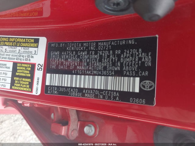 4T1G11AK2MU436554 Toyota a25a-fks