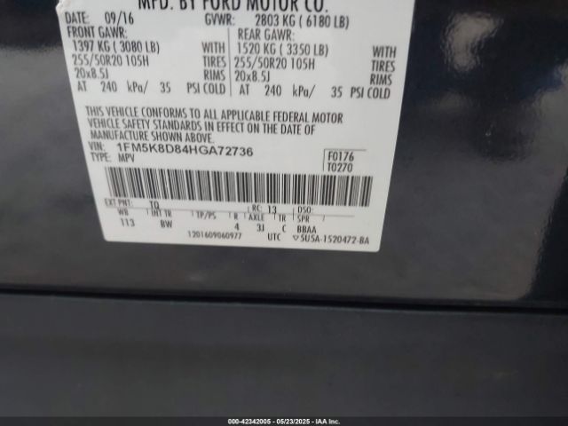 1FM5K8D84HGA72736 Ford EXPLORER XLT