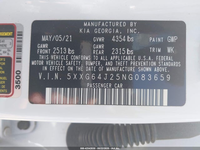 5XXG64J25NG083659 KIA t-gdi gamma ii