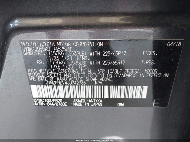 JTMZFREV4JJ742735 Toyota RAV4 LE