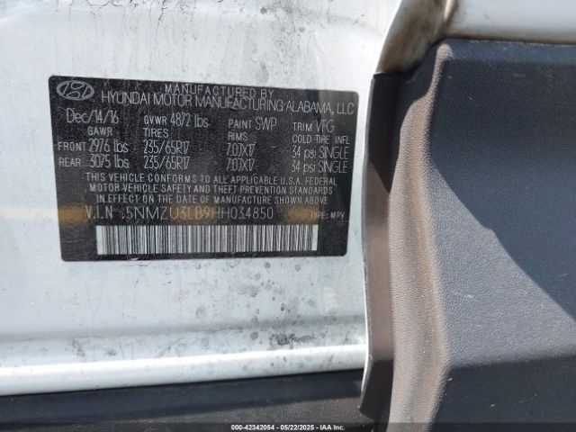 5NMZU3LB9HH034850 Hyundai Santa Fe Sport 2.4l