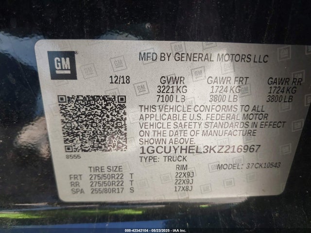 1GCUYHEL3KZ216967 Chevrolet l87 - di dfm, alum, gen 5