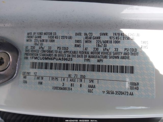 2023 FORD ESCAPE 1FMCU0MN6PUA59625 Photo 8