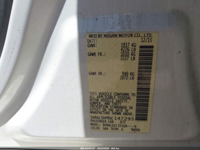 1N4AL3AP0GC147295 Nissan Altima 2.5 S